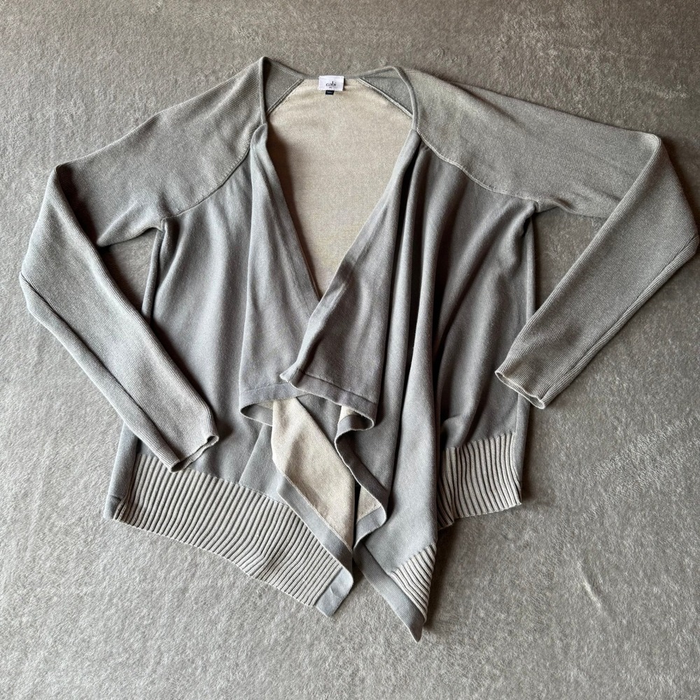 CAbi Women Gray Drape Front Cardigan Sweater Medium Asymmetrical Pocket 5132